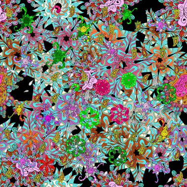 Bu olabilir duvar kağıdı kullanılan, kupa baskı, Bebek giyim, kutuları vb kaydırma. Güzel arka plan. Siyah, mavi ve turuncu renkler. Vektör - hisse senedi. Dikişsiz güzel kumaş desen. Doodles'ın şirin desen.