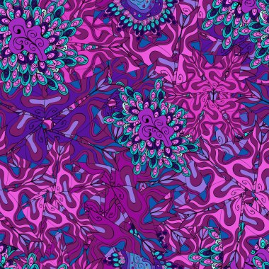 Suluboya resim. Dikişsiz desen nazik, mor, mor ve siyah renkler bahar. Vektör çizim.
