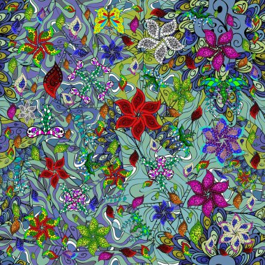 Sevimli çiçek desenli küçük çiçek. Mavi, tarafsız ve siyah renkler çiçekler.