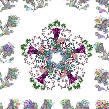 Beyaz, tarafsız, yeşil, mavi ve siyah renkler nazik, bahar çiçek. Vektör desen. Vektör çizim. Soyut yerleştirilmiş çiçekler patlayan.