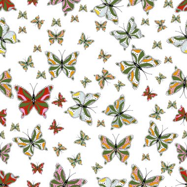 Kroki, doodle, karalama. Şirin kız gibi seamless modeli el ile çizilmiş. Vektör çizim. Sonsuz. Tekrarlanan kelebekler.