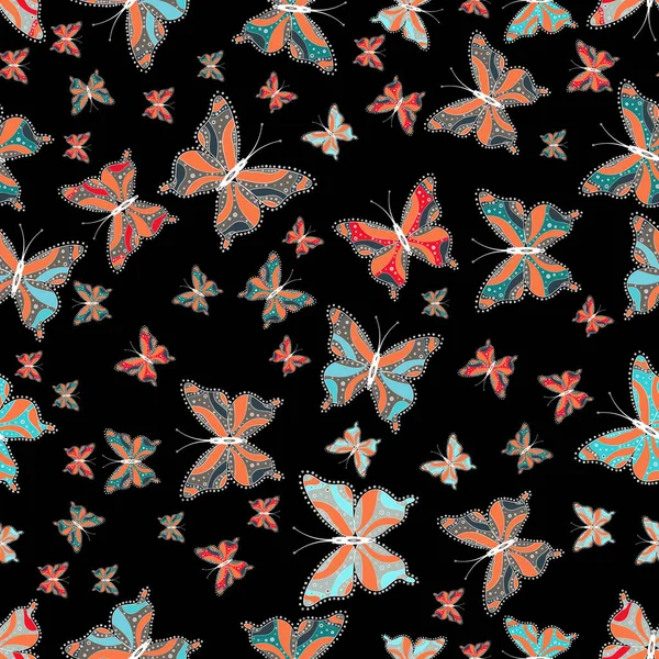 Belles Papillons Couleur Sur Une Couleur Noire Orange Marron Modèle — Image vectorielle