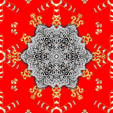 Noel altın kar tanesi seamless modeli. Kış kar doku duvar kağıdı. Sembol tatil, yeni yıl kutlama vektör altın desen altın elemanları ile. Kırmızı, beyaz ve siyah renkler altın kar tanesi