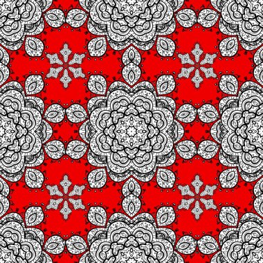 Vektör arka plan öğeleri tekrarlayan olan. Beyaz, siyah ve kırmızı renkler renkli elemanları ile renkli seamless modeli. Dikişsiz damask çift renkli desen. Vektör çizim.