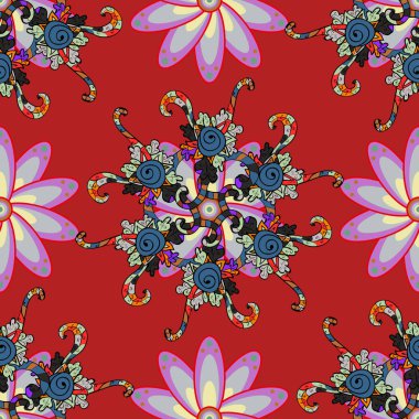 Kırmızı, gri, mor, siyah ve mavi renkler parlak çiçekler ile soyut seamless modeli. Zarif vektör doku çiçek elemanları ile. Sevimli çiçek desenli küçük çiçek.