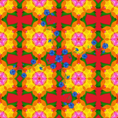 Çiçek Mandala seamless modeli. Vektör etnik Oriental daire süsleme. Islam, Arapça, Indian, Osmanlı motifleri turuncu, kırmızı ve sarı renkler.