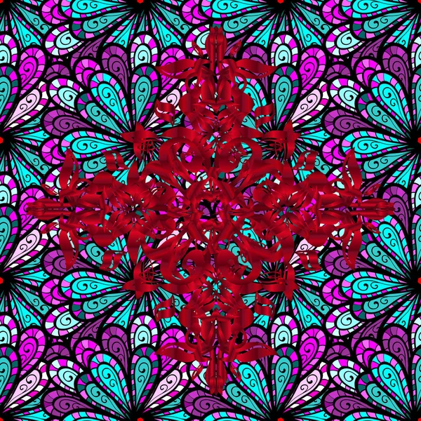 Couleurs Noir Rouge Bleu Design Mandala Carrelé Idéal Pour Imprimer — Image vectorielle