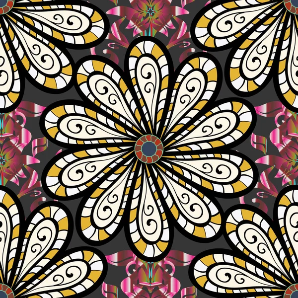 Sorunsuz çiçek deseni. Vektör çizim. Siyah, tarafsız ve gri renkler çiçekler. Asya Tekstil tarzında. Vektör çizim.