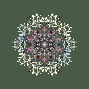 Vektör çizim. Kar tanesi renkli desen. Renk arka plan üzerinde izole soyut kar taneleri ile düz tasarım. Snowflakes desen. Vektör kar taneleri arka plan.