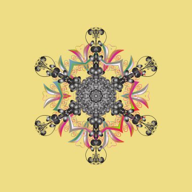 Renkli kar taneleri vektör çizim. Vektör sarı, gri ve tarafsız kar tanesi izole. Güzel kış süsleme.