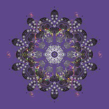 Kar taneleri arka planda. Kar taneleri deseni. Arkaplanda soyut kar taneleri olan düz tasarım. Kar tanesi süsleme deseni. Vektör illüstrasyonu.