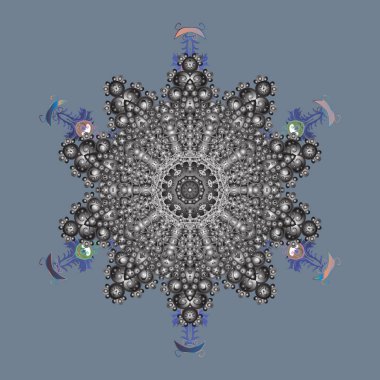 Vektör kar taneleri arka plan. Vektör çizim. Renk arka plan üzerinde izole soyut kar taneleri ile düz tasarım. Snowflakes desen. Kar tanesi renkli desen.