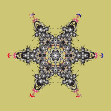 Vektör çizim. Kar tanesi süs desen. Kar taneleri arka plan. Düz renkli arka plan üzerinde izole kar taneleri tasarımı. Snowflakes desen.