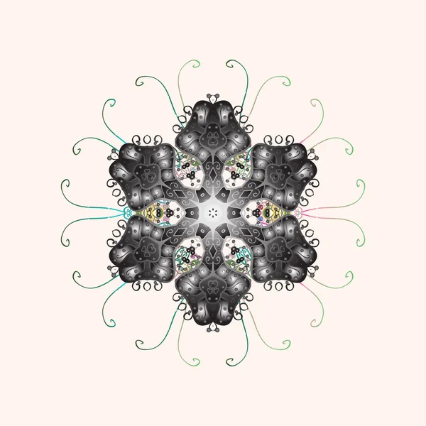 Contorno Neutro Gris Verde Mandala Forma Copos Nieve Para Terapia — Vector de stock