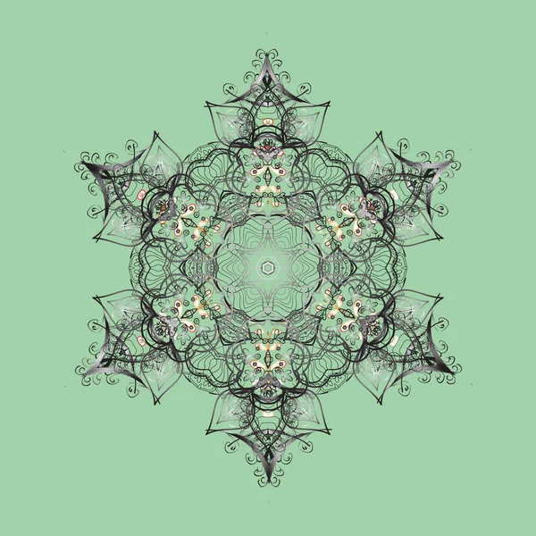 El yapımı stres önleyici kar tanesi. Yetişkin sanat terapisi için kış boyama sayfaları. Vektör çizimi. Kapak, poster, tişört ya da dövme için şablon.