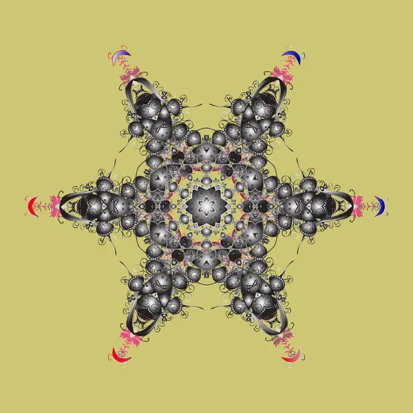 Vektör çizim. Kar tanesi süs desen. Kar taneleri arka plan. Düz renkli arka plan üzerinde izole kar taneleri tasarımı. Snowflakes desen.