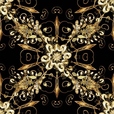 Çiçek desenli altın metal. Seamless altın modeli. Vektör altın çiçek süsleme brokar Tekstil ve cam desen. Renkleri altın elemanları ile.