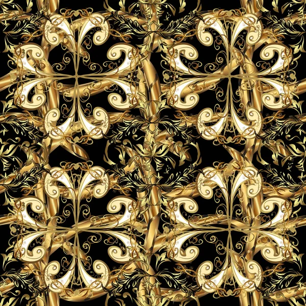 Векторная Иллюстрация Восточный Вектор Классический Черный Коричневый Желтый Золотой Узор — стоковый вектор