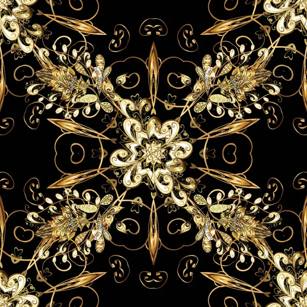 Metal Dorado Con Patrón Floral Patrón Dorado Sin Costuras Vector — Archivo Imágenes Vectoriales