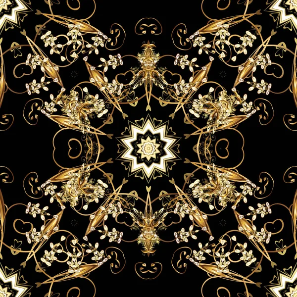 Nahtloses Goldenes Muster Vektor Orientalisches Ornament Nahtloses Muster Auf Schwarzen — Stockvektor