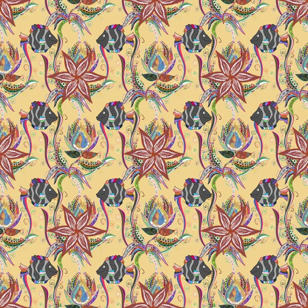 Bej, gri ve nötr renkler çiçekler. Düz çiçek öğeleri tasarım. Bahar Tema Dikişsiz desen arka plan rengi. Güzel çiçek vektör desen.