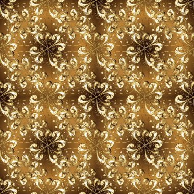 Doğu stil öğesi. Kahverengi ve bej renkler altın öğesinde. Altın anahat çiçek dekor. Vektör çizim davetiyeler, kartları, web sayfası için. Tasarım şablonunun sanat sorunsuz kenarlık çizgisinin.