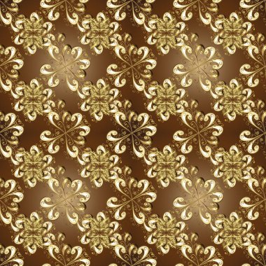 Paisleys zarif çiçek vektör Dikişsiz desen arka plan duvar kağıdı illüstrasyon vintage şık güzel modern 3d çizgi sanat altın ve kahverengi, bej ve sarı desenli çiçek yaprakları, süsler.