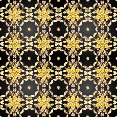 Vektör geleneksel klasik altın Dikişsiz desen gri, sarı ve kahverengi renkleri üzerinde. Barok tarzında sorunsuz şark süsleme.