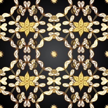 Gri, beyaz ve kahverengi renkleri altın öğelerinde. Sorunsuz vektör arka plan. Duvar kağıdı Barok, Şam. Çiçek desenli. Şık grafik desen.