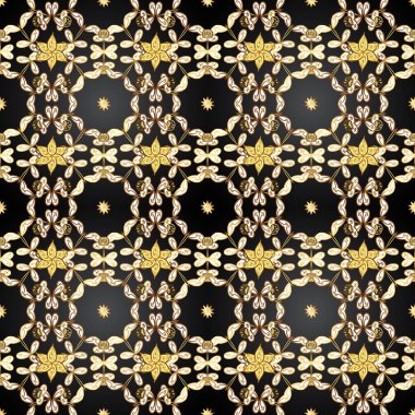 Sorunsuz Klasik gri, kahverengi ve sarı ve altın desen vektör. Geleneksel şark süsleme. Klasik vintage arka plan.