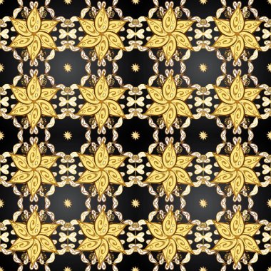 Geleneksel şark süsleme. Klasik vintage arka plan. Gri, sarı ve kahverengi renkleri altın elemanları ile altın izi. Klasik vektör altın Dikişsiz desen.