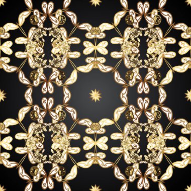 Seamless altın modeli. Çiçek desenli altın metal. Vektör altın çiçek süsleme brokar Tekstil ve cam desen. Gri, beyaz ve kahverengi renkleri altın elemanları ile.