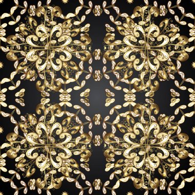 Oryantal tarzı arabesk. Vektör çizim. Sorunsuz altın dokulu bukleler. Vektör altın desen. Gri, kahverengi ve bej renkler altın elemanları ile.