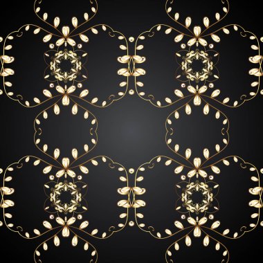 Gri, siyah ve sarı renkleri altın elemanları ile altın izi. Seamless klasik altın modeli. Vektör geleneksel şark süsleme.