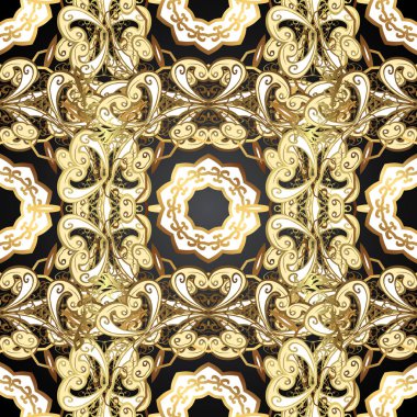 Şık grafik desen. Duvar kağıdı Barok, Şam. Sorunsuz vektör arka plan. Çiçek desenli. Altın öğeleri üzerinde bej, kahverengi ve gri renkler.