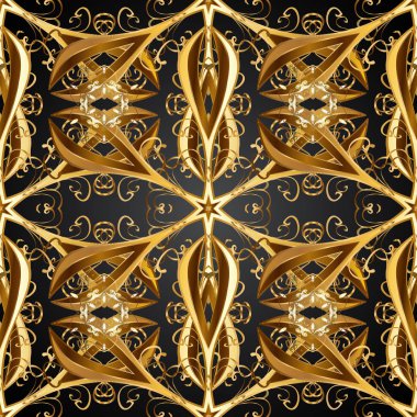 Yinelenen öğeleri ile sorunsuz arka plan. Gri, kahverengi ve sarı ve altın desen. Zarif vektör Klasik desen.