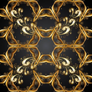 Bir gri, kahverengi ve siyah renkleri altın öğesinde. Altın çiçek seamless modeli. Altın çiçek süsleme barok tarzı. Damasko arka plan.