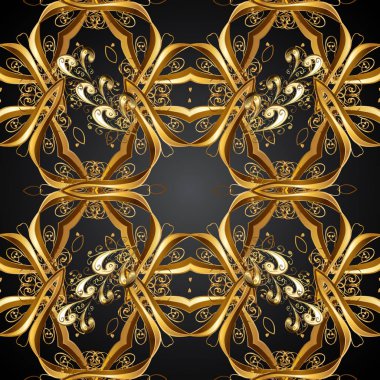 Şık grafik desen. Duvar kağıdı Barok, Şam. Sorunsuz vektör arka plan. Çiçek desenli. Altın öğeleri üzerinde siyah renkler.