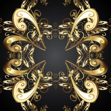 Sorunsuz şark süsleme Barok tarzında. Altın elemanları ile siyah renkler üzerinde geleneksel klasik altın vektör şekli.