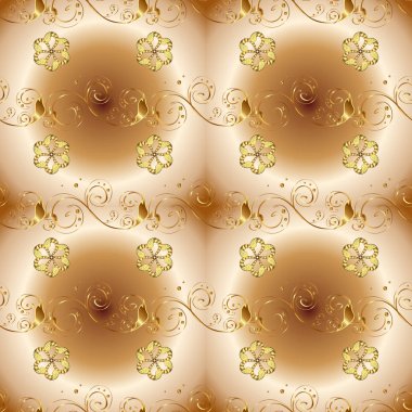 Vektör altın seamless modeli. Oryantal tarzı arabesk altın öğeleri. Sorunsuz altın dokulu bukleler. Seamless modeli bej, kahverengi ve nötr renkler.