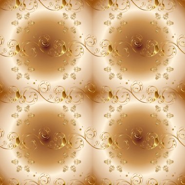 Bej, kahverengi ve nötr renkler altın elemanları ile altın izi. Düz el vintage koleksiyonu çekilmiş. Vektör altın seamless modeli. Zemin, kumaş, altın duvar kağıdı.