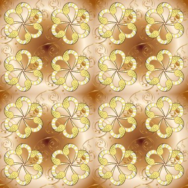Sorunsuz dokulu bukleler. Oryantal tarzı arabesk altın desen altın elemanları ile bej, kahverengi ve sarı renkler. Vektör altın desen.