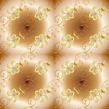Geleneksel klasik vektör altın seamless modeli. Altın öğeleri üzerinde bej, kahverengi ve sarı renkler. Barok tarzında sorunsuz şark süsleme.