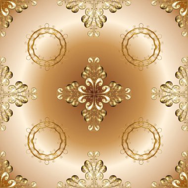 Lüks, Kraliyet ve Victoria kavramı. Bej, kahverengi ve nötr renkler altın elemanları ile altın izi. Süslü dekorasyon. Vektör vintage Barok çiçek seamless modeli altın.