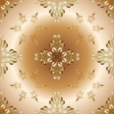 Bej, kahverengi ve nötr renkler altın elemanları ile geleneksel klasik altın vektör desen. Barok tarzında sorunsuz şark süsleme.