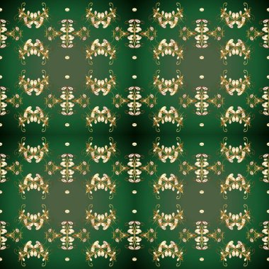 Klasik vintage arka plan. Geleneksel şark süsleme. Yeşil, mavi ve sarı renkler altın elemanları ile Seamless modeli. Klasik vektör altın Dikişsiz desen.