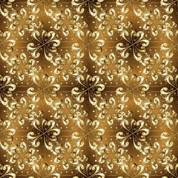 Doğu stil öğesi. Kahverengi ve bej renkler altın öğesinde. Altın anahat çiçek dekor. Vektör çizim davetiyeler, kartları, web sayfası için. Tasarım şablonunun sanat sorunsuz kenarlık çizgisinin.