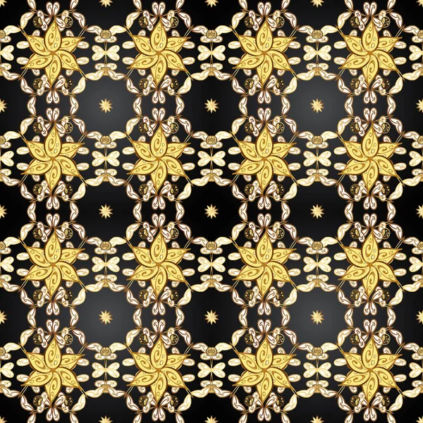 Vektör geleneksel klasik altın Dikişsiz desen gri, sarı ve kahverengi renkleri üzerinde. Barok tarzında sorunsuz şark süsleme.