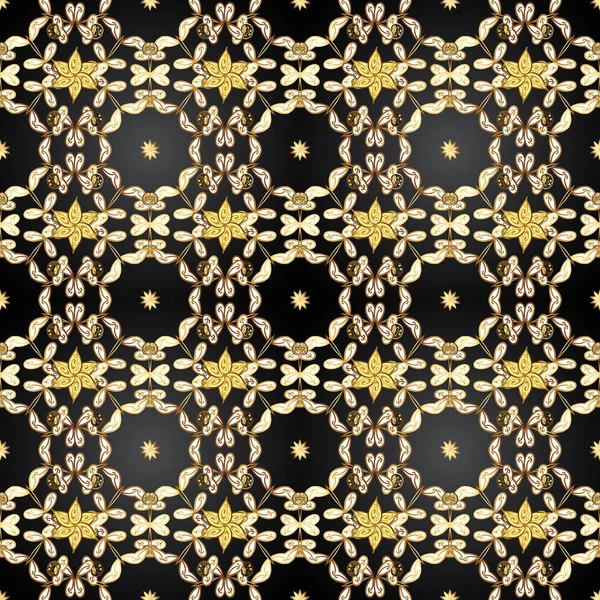 Vecteur Classique Sans Couture Gris Brun Jaune Motif Doré Ornement — Image vectorielle