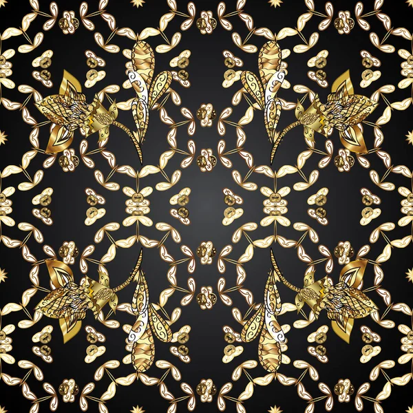Векторний Безшовний Візерунок Золотим Антиквітковим Середньовічним Декоративним Орнаментом Листям Золотими — стоковий вектор